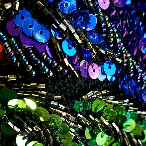 Vtg Lindsey Blake Black Sweater Women's S Multicolor Sequins Beads Wearable Art - Picture 11 of 11